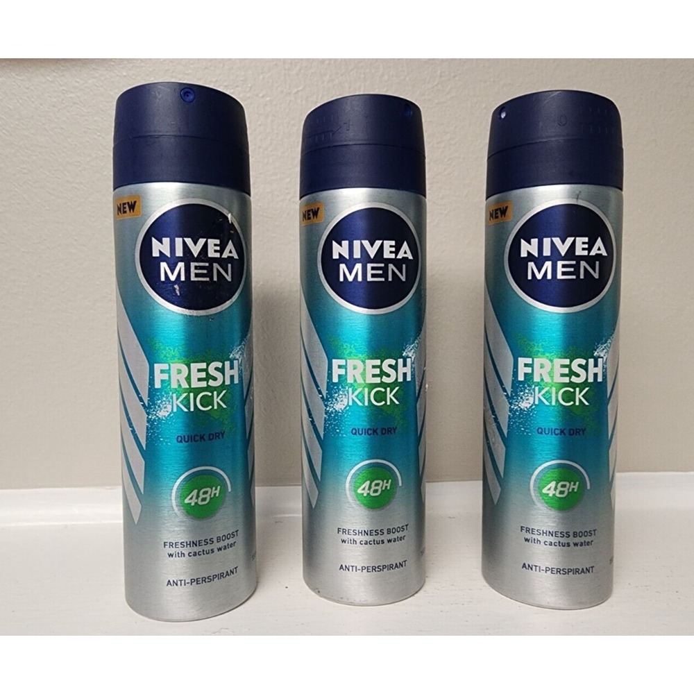 NIVEA Men Fresh  Kick Spray Quick Dry 48h 150ml  X 3  New
